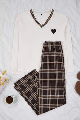 Siyah %100 Pamuklu Kalpli Ekoseli Orme Pijama Tak?m? THMAW26PT00063