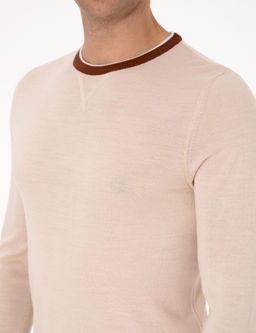 Kum Melanj Slim Fit Bisiklet Yaka Y_n Kar___ml_ Triko Kazak - Pierre cardin фото 7