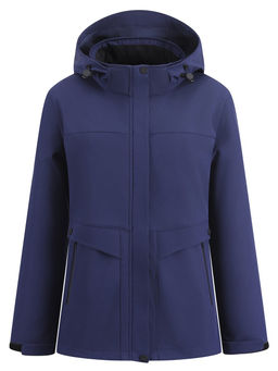 Ветровка женская софтшелл виндстоппер с капюшоном спортивная темно-синего цвета 9616_1TS