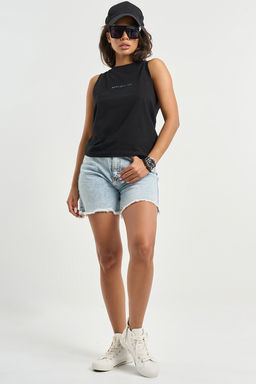 Топ трикотажный хлопковый без рукавов с принтом черный