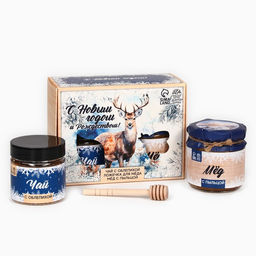 Подарочный набор С новым годом, мёд с пыльцой 250 г, чай 50 г, ложка - Доброе здоровье фото 3