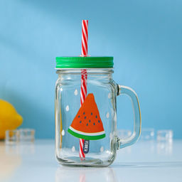 Банка стеклянная с крышкой и трубочкой Доляна Фреш, 450 мл, 11713 см, рисунок МИКС