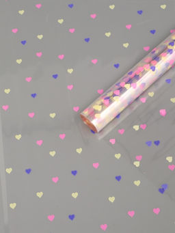 Пленка для цветов «Сердечки конфетти», прозрачный/микс, 0.7×7.6 м, 40 мкм, 200 г