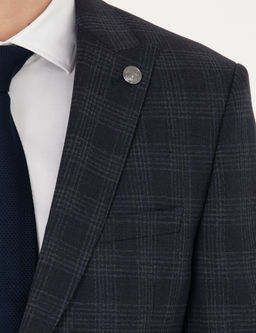 Lacivert Ekose Ekstra Slim Fit Y_n Kar___ml_ Tak_m Elbise