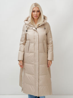 Пальто утепленное стеганное зимнее с капюшоном женское бежевого цвета 9605B - Mtforce фото 6