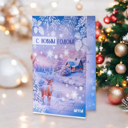 Цена за 10 шт. Открытка «С Новым годом!» тиснение, 18×12 см