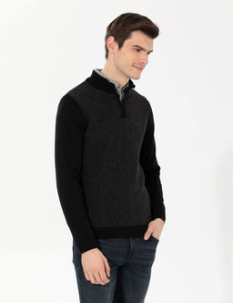 Siyah Slim Fit Fermuarl_ Dik Yaka Triko Kazak - Pierre cardin фото 3