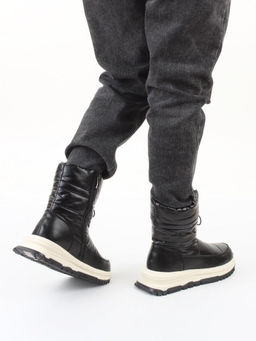 02-WA010-1M BLACK Сапоги Дутики зимние женские (натуральная кожа, курточная ткань, 100% шерсть) - Фабричный китай фото 2