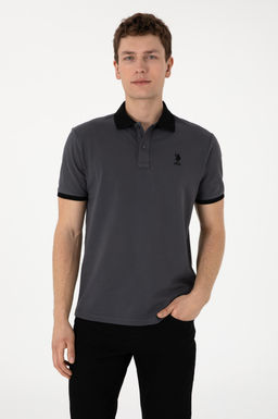 Erkek Regular Fit Polo Yaka Antrasit Basic Ti__rt Sepette S_rpriz _ndirim