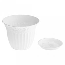 Кашпо для цветов пластмассовое Дубок 1,2л, д17см, h13см, с поддоном, полипропилен, белый (Россия) - Домашняя мода фото 4