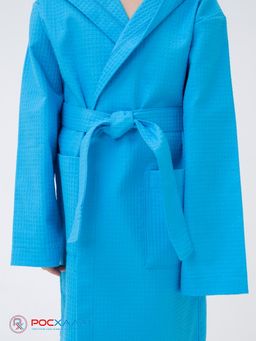 Детский вафельный халат с капюшоном бирюзовый В-07 (14)