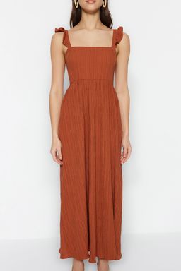 Tarc?n Duz Kesim Kare Yaka F?rf?r Detayl? Maxi Dokuma Elbise TWOSS23EL02273 - Trendyolmilla фото 3