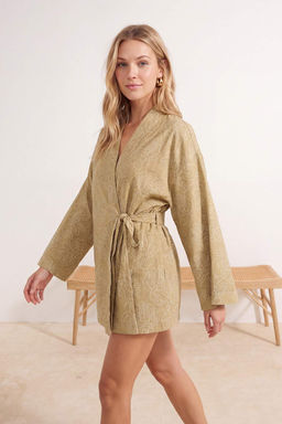 Ekru Dokuma Cicek Desen Islemeli Midi Plaj Kimono&Kaftan TBESS25KM00030 - Trendyolmilla фото 10