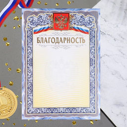 Цена за 20 шт. Благодарность "Символика РФ" тиснение, бумага, А4