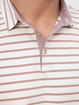 Джемпер мужской с воротником поло короткий рукав GREG G144-KD1246T-UT24 (беж полоска)  фото 3