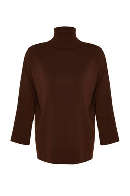 Kahverengi Genis Kal?p Basic Triko Kazak TWOAW23KZ00206