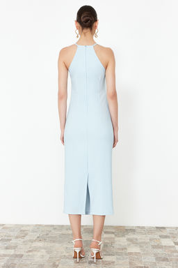 Mavi Vucuda Oturan Halter Yaka Midi Kalem Etek Dokuma Elbise TWOSS24EL00158 - Trendyolmilla фото 6