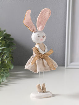 Фигура полистоун Зайка в льняном платье с бантом, 12?10?22.5 см