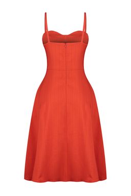 TRENDYOLMILLA Zumrut Yesili Belden Ac?lan Keten Gorunumlu Midi Dokuma Elbise TWOSS23EL00378  фото 8