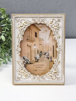 Фоторамка полистоун 13х18 см "Овал в розах" белая с золотом 14х1,5х19 см