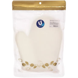 Цена за 3 шт. Мочалка - варежка массажная "SANTA MONIKA - BOKALLI", цвет белый / серый, 22*18см (зип пакет и наклейка Ultramarine)