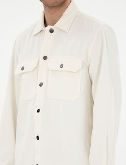 Ekru Klasik Yaka _ift Cepli Oversize G_mlek Ceket
