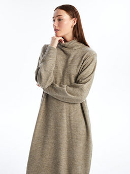 Bal?k?? Yaka D?z Uzun Kollu Oversize Kad?n Triko Elbise