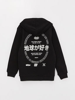 Kap??onlu Bask?l? Uzun Kollu Erkek ?ocuk Fermuarl? Sweatshirt - Waikiki фото 3