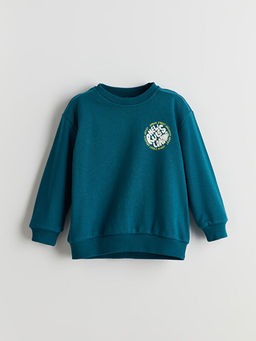 Bisiklet Yaka Bask?l? Erkek ?ocuk Sweatshirt