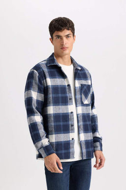 Рубашка в клетку с длинным рукавом и воротником-поло стандартного кроя - Defacto фото 3