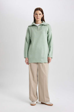 Туника обычного кроя с высоким воротником на молнии - Defacto фото 2