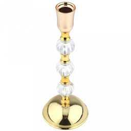 Подсвечник металлический "Магия" h25,3см, чаша д3,3см, h3,8см, пластмассовая/стеклянная ножка, нескользящее основание д9см, золотой, в коробке (Китай)