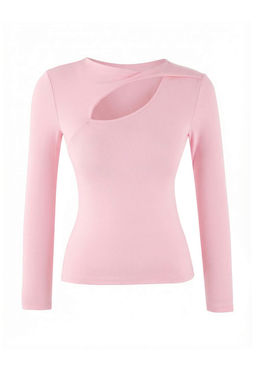 Ac?k Pembe Fitted/Vucuda Oturan Pencere Detayl? Premium Yumusak Orme Bluz TWOSS26BZ00247