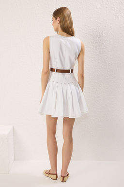 Trendyolmilla Ekru Kemerli V Yaka PIleli Mini Denim Elbise TWOSS25EL00739  фото 4