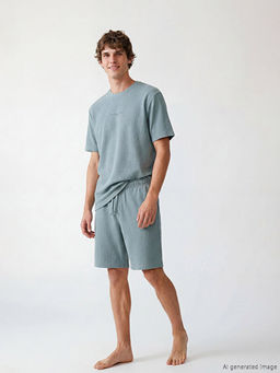 Standart Kal?p Florida Bask?l? Erkek ?ortlu Pijama Tak?m?