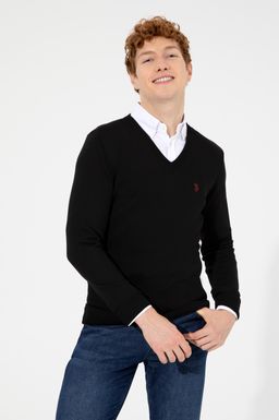 U. S. Polo Assn Мужской черный базовый трикотажный свитер с v-образным вырезом
