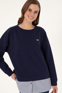 Kad_n Lacivert G_mlek Detayl_ Bisiklet Yaka Sweatshirt