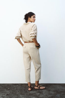 LINEN BELTED STRAIGHT-LEG TROUSERS - Zara фото 7