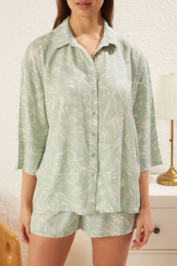 Trendyolmilla Mint Cicekli Bol Kal?p Viskon Sortlu Dokuma Pijama Tak?m? THMSS25PT00224  фото 3