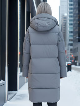 Пальто летучая мышь женское с капюшоном зимнее серого цвета 9619Sr - Mtforce фото 25