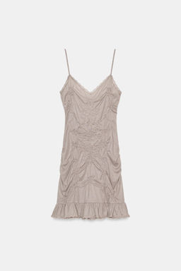 VESTIDO CORTO FRUNCES ENCAJE / Marr?n / Topo - Zara фото 6