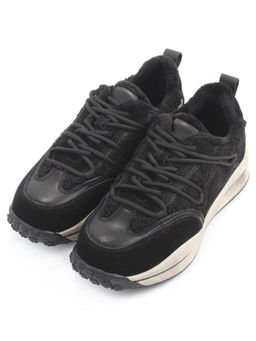 04-XKL23-138R BLACK Кроссовки утепленные женские (натуральная кожа, натуральная замша, байка)