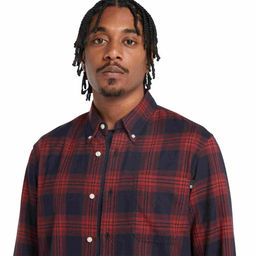 Мужская рубашка Timberland Shirt Tartan S/cell темно-синяя  фото 3