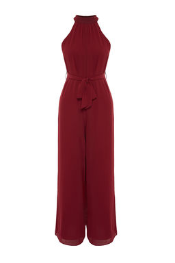 Bordo Kusakl? Maxi Sifon Astarl? Dokuma Tulum TWOSS23TU00093