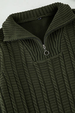 Yesil Casual Regular Yar?m Bal?kc? Yaka Sac Orgu Triko Kazak TMNAW25KZ00059