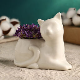 Декоративный горшок для цветов «Котёнок», 200 мл, 13×7.4×10.3 см, керамический, белый