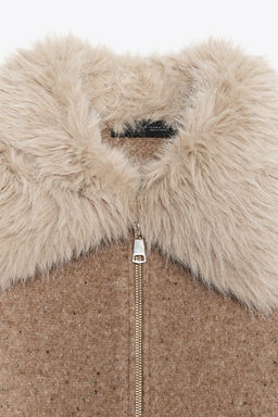 100% WOOL FAUX FUR LAPEL JACKET - Zara фото 7