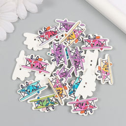 Цена за 2 шт. Пуговицы дерево для творчества 2 прокола Самолет с пропеллером, набор 20 шт., 3.2?1.9 см