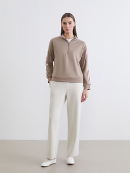 Dik Yaka ?erit Detayl? Kad?n Fermuarl? Sweatshirt