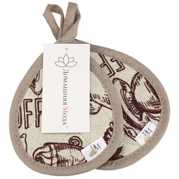 Кухонный комплект Эспрессо, вид 1/1: прихватка 18х16см форма Капелька - 2шт, рогожка 171г/м2, хлопок 100%, наполнитель - ватин 280г/м2, на пластмассовом подвесе, Домашняя мода (Россия)